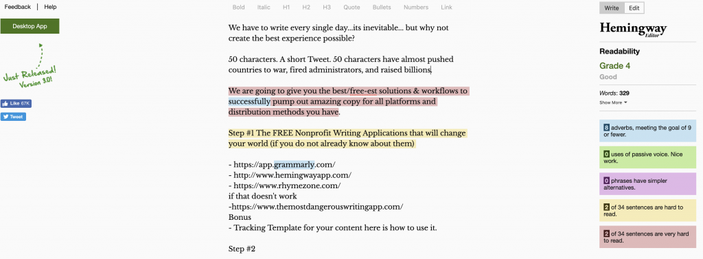 The Hemmingway Application writing for Nonprofit marketing 